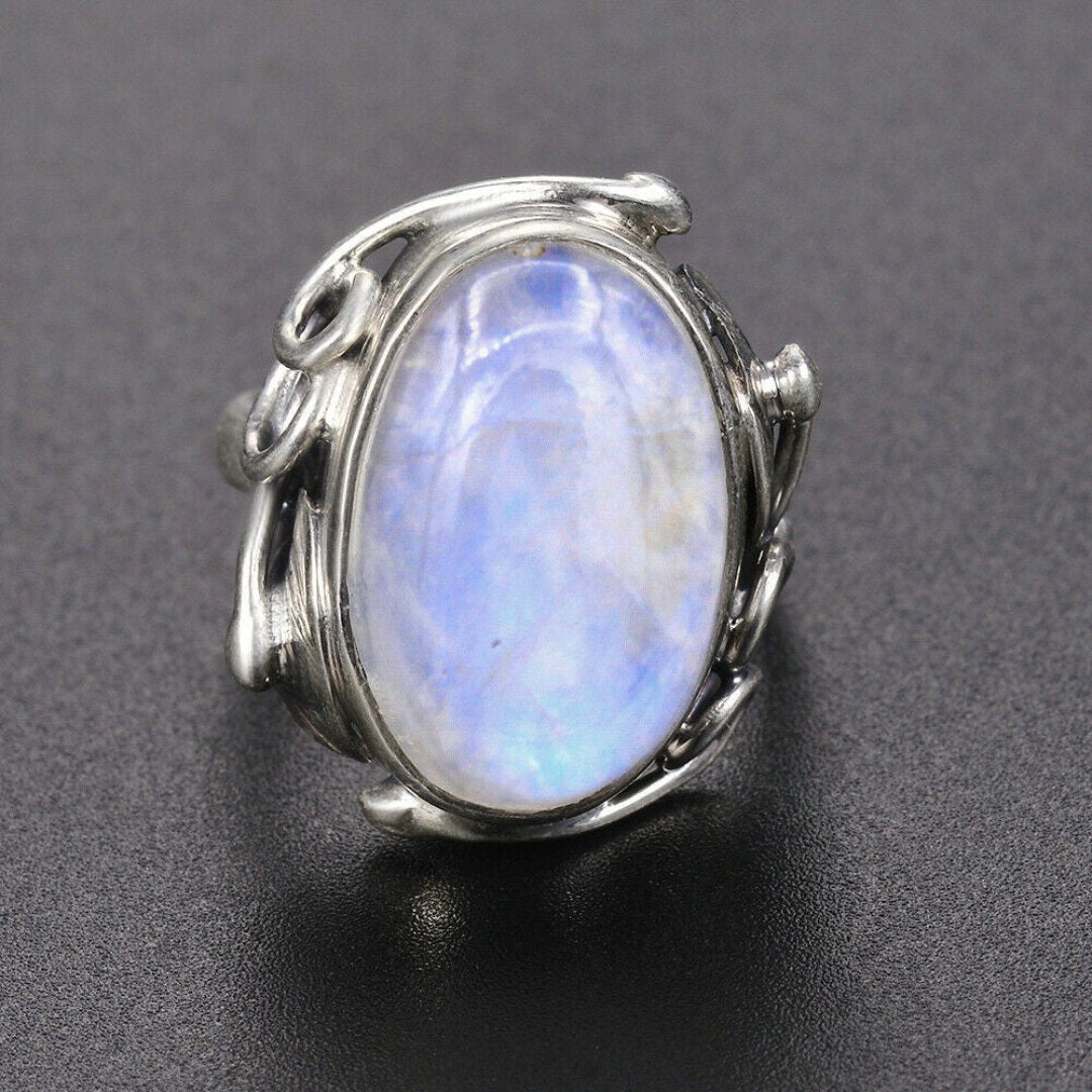 Natural Oval Moonstone Sterling Silver Ring