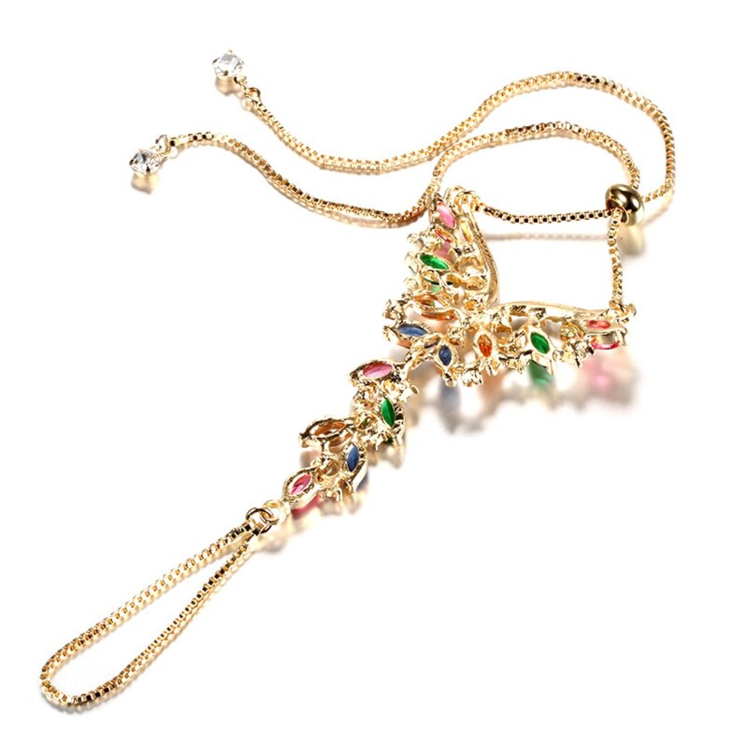Luxury Indian Style Colorful Zirconia Gold Plated Bracelet