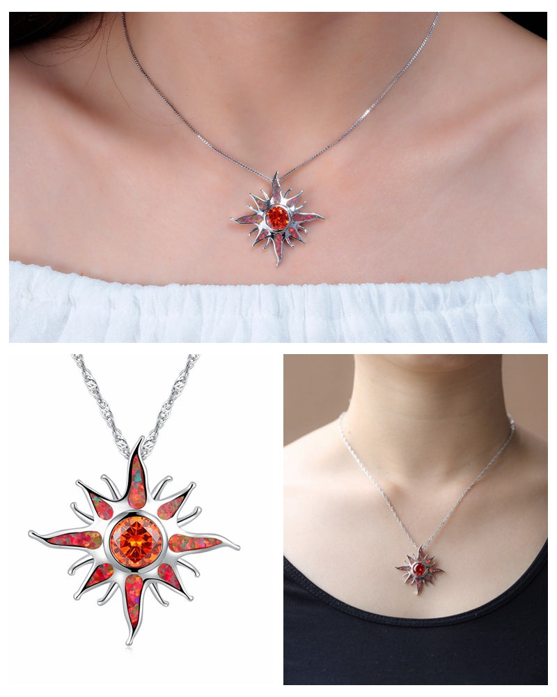 Sunstar Fire Opal Garnet Silver Necklace