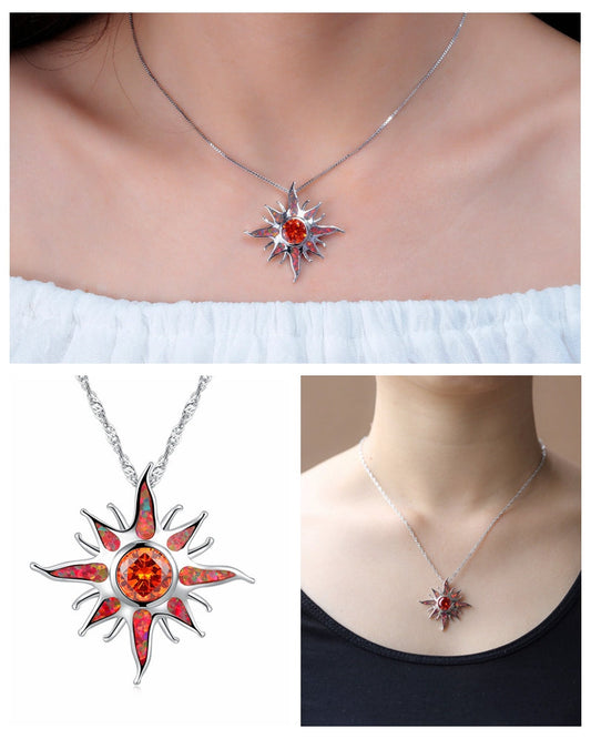 Sunstar Fire Opal Garnet Silver Necklace