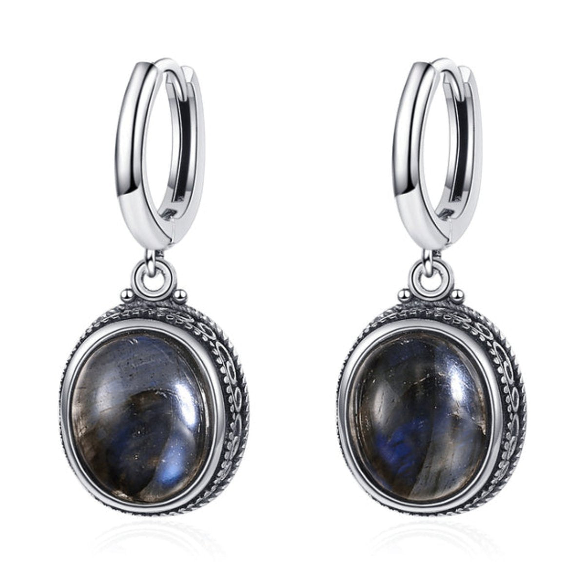 Vintage Natural Stone Oval Hoop Earrings