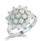 Flower White Fire Opal Silver Plated Ring