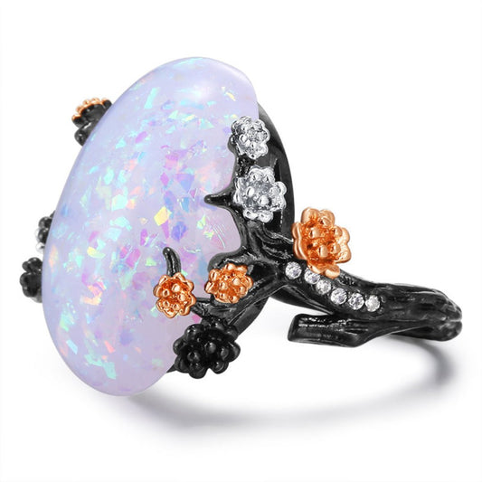 Vintage Pflaumenblütenbaum Blume Opal Ring 