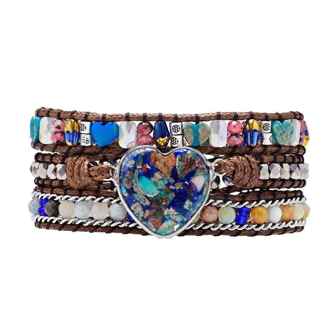 Boho Heart Blue Color Calcite Wrap Bracelet