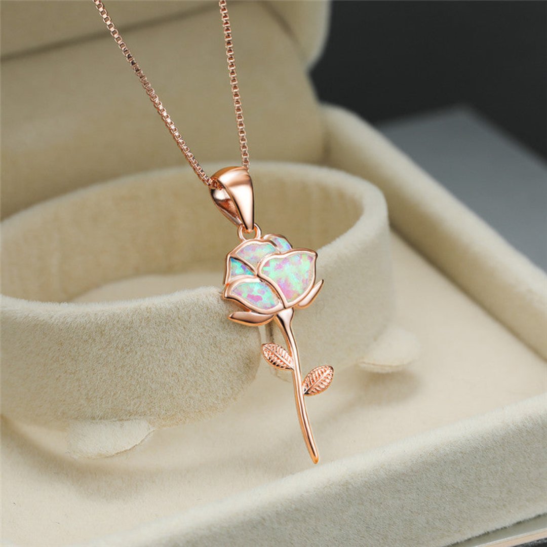 Blume Weißer Opal 925 Sterling Silber Halskette 