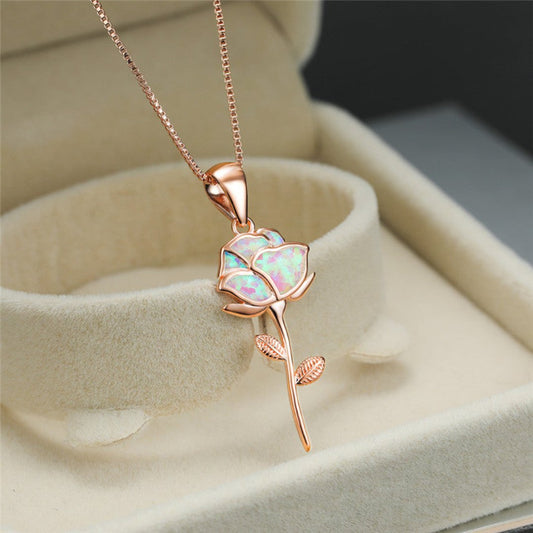 Blume Weißer Opal 925 Sterling Silber Halskette 