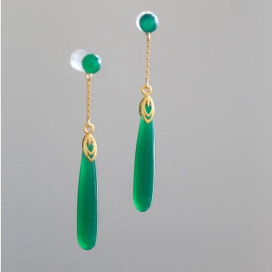Böhmische Silbergrüne Chalcedon Ohrringe