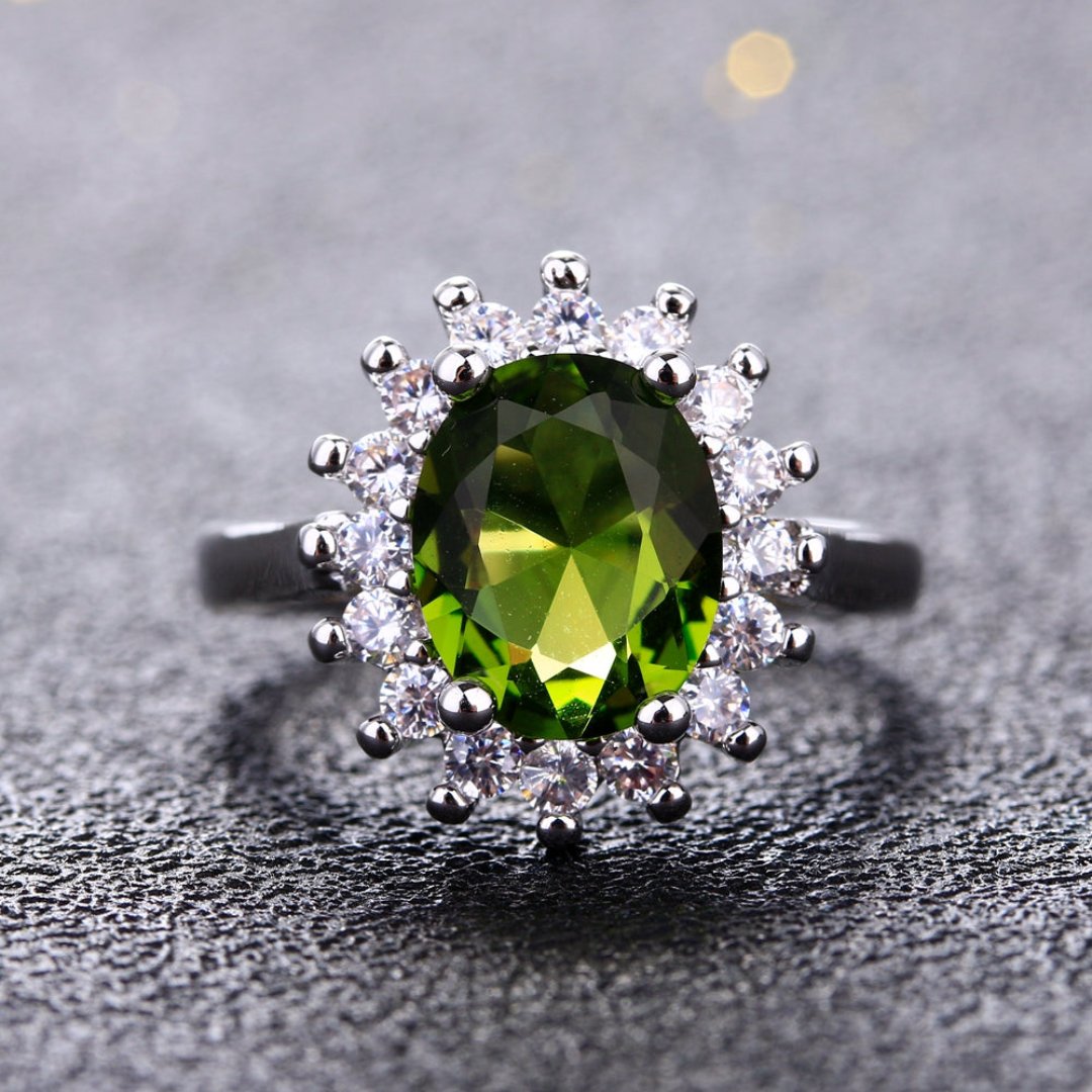 Flower Peridotite Sterling Silver Ring
