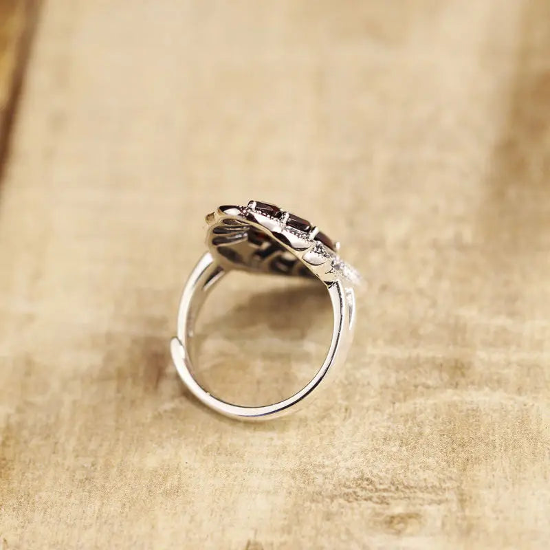 Antiker Granat 925 Sterling Silber verstellbarer Ring