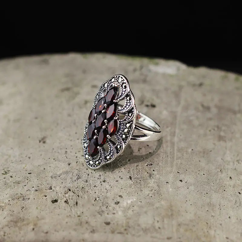 Antiker Granat 925 Sterling Silber verstellbarer Ring