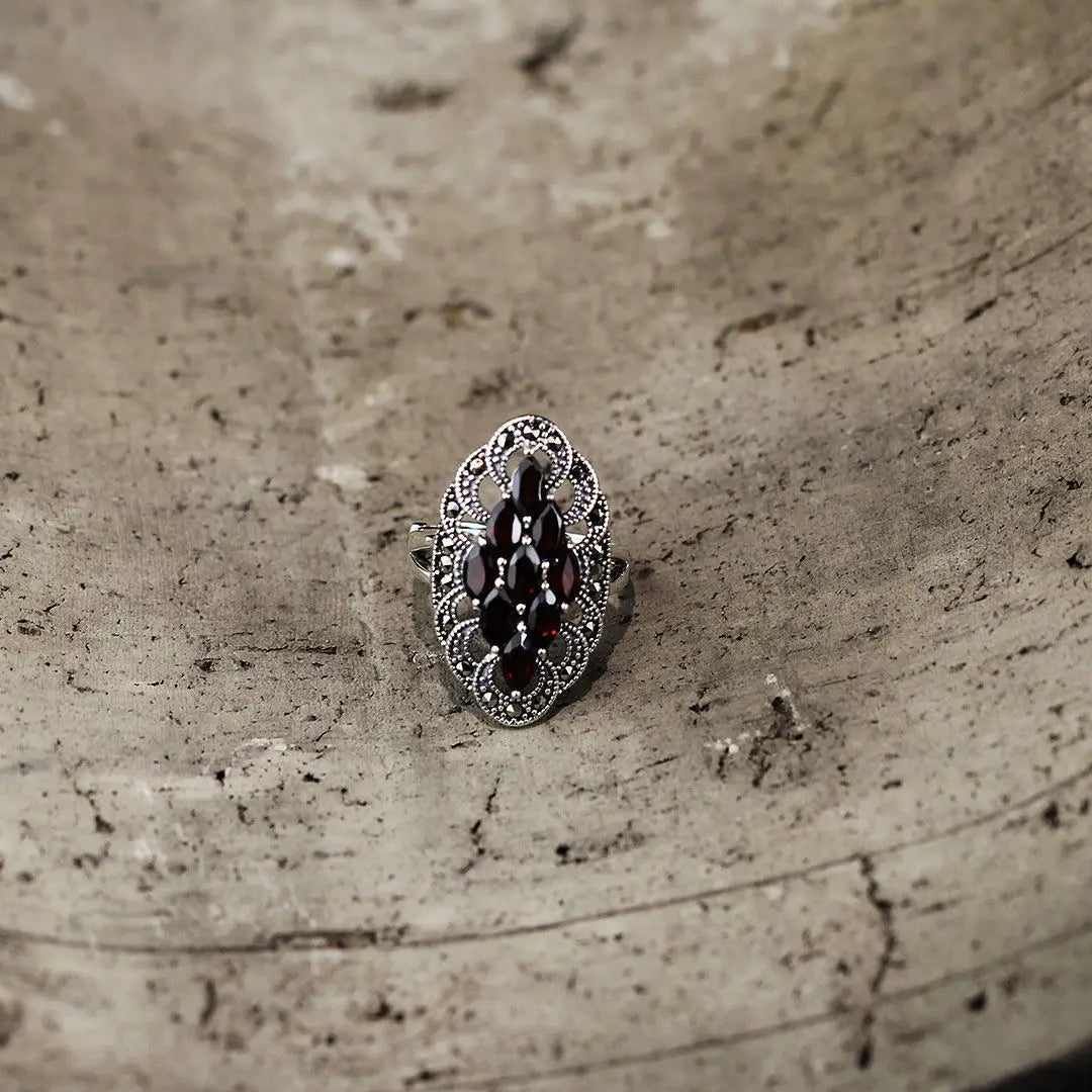 Antiker Granat 925 Sterling Silber verstellbarer Ring