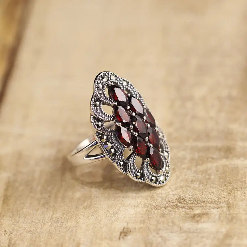 Antiker Granat 925 Sterling Silber verstellbarer Ring