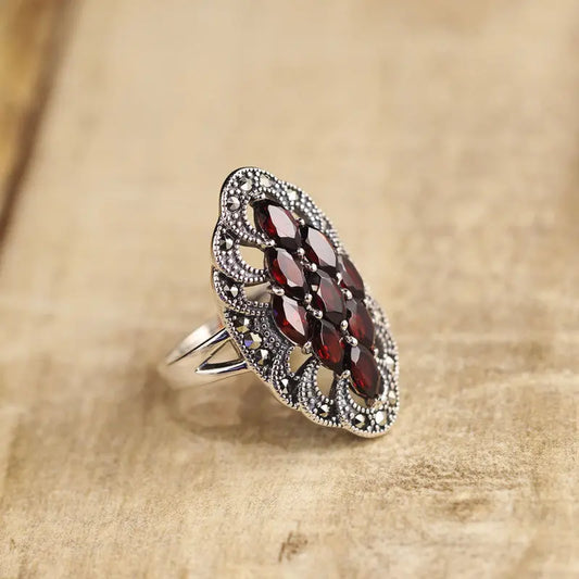 Antiker Granat 925 Sterling Silber verstellbarer Ring