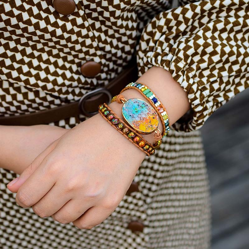 Spirituelles Boho Charm Wickelarmband 