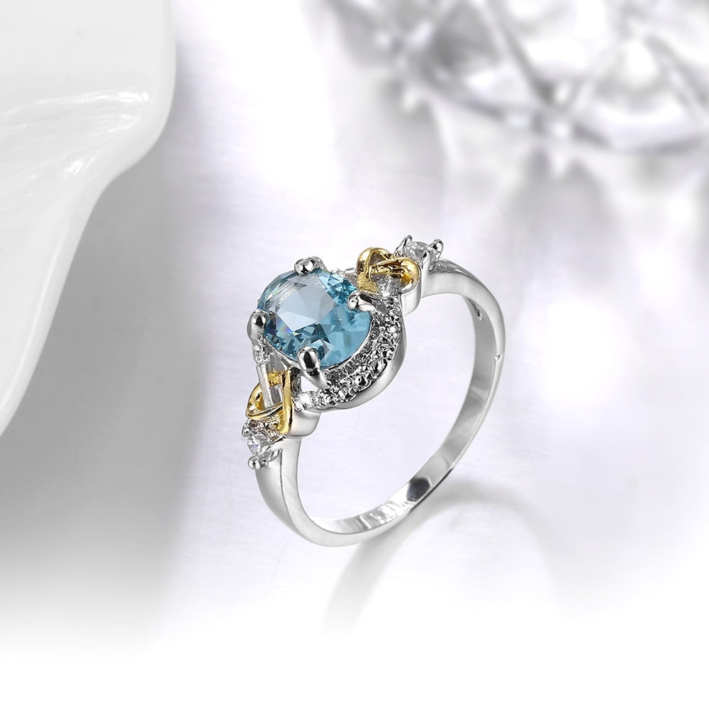 Sky Blue Cubic Zirconia Silver Ring
