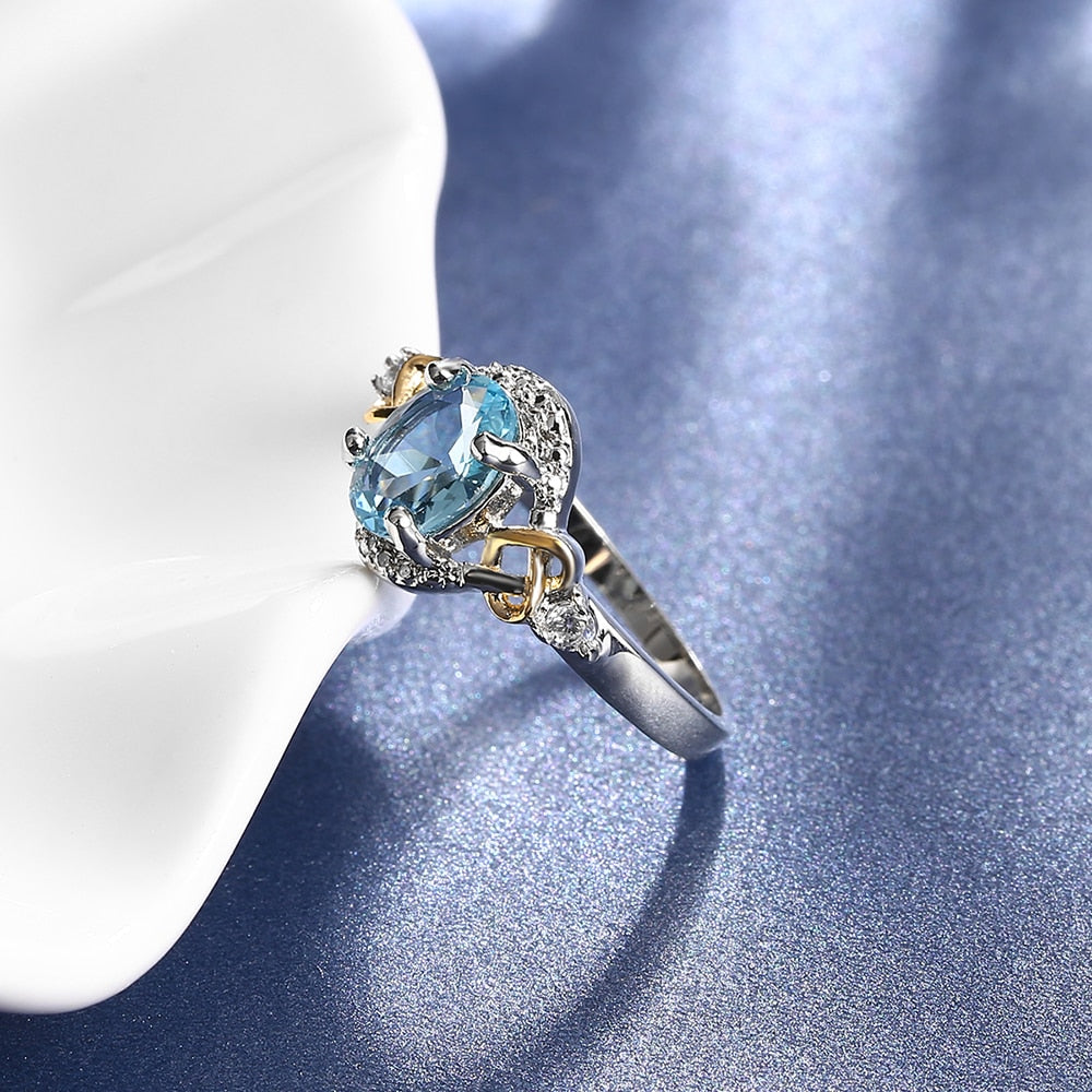 Sky Blue Cubic Zirconia Silver Ring