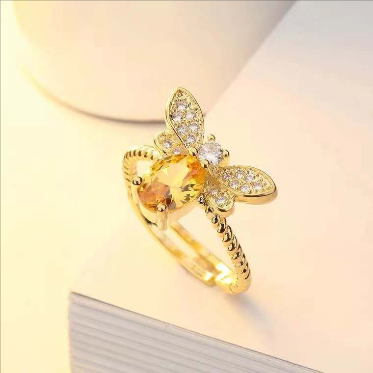 Spiritual Bee Citrine Gold Plated Ring