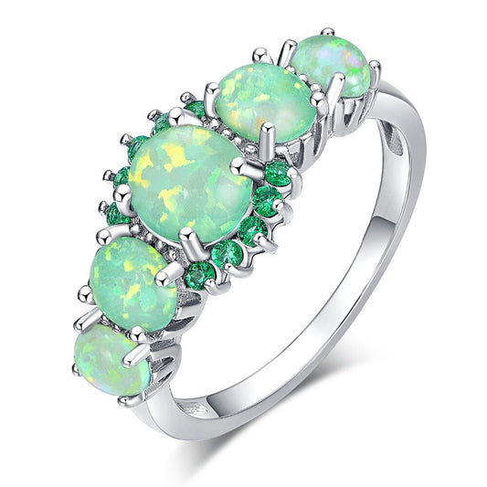 Green Opal Garnet Silver Ring