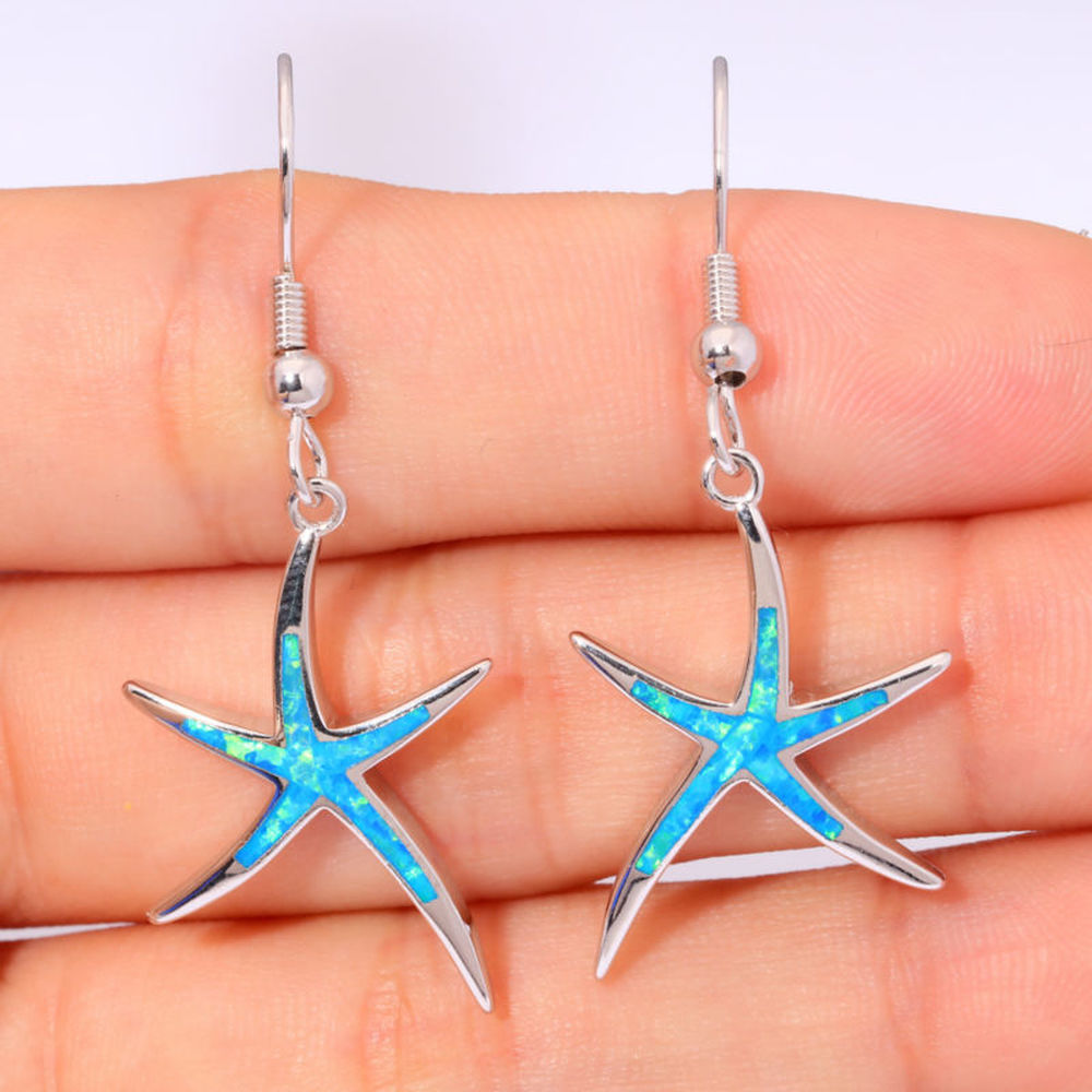 Spiritual Fire Opal Silver Starfish Earrings