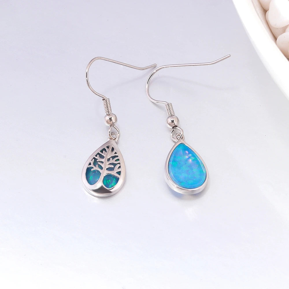 Lebensbaum Blaue Feueropal Ohrringe