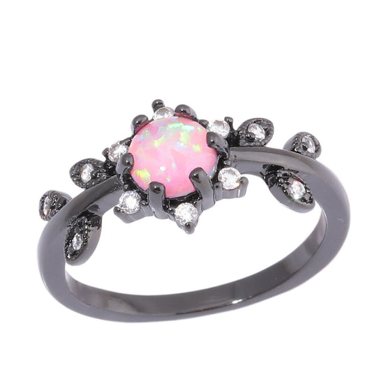 Chic Pink Fire Opal Black Ring