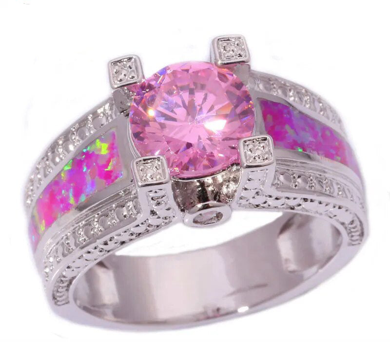 Pink Quartz & Pink Fire Opal Silver Plated Ring