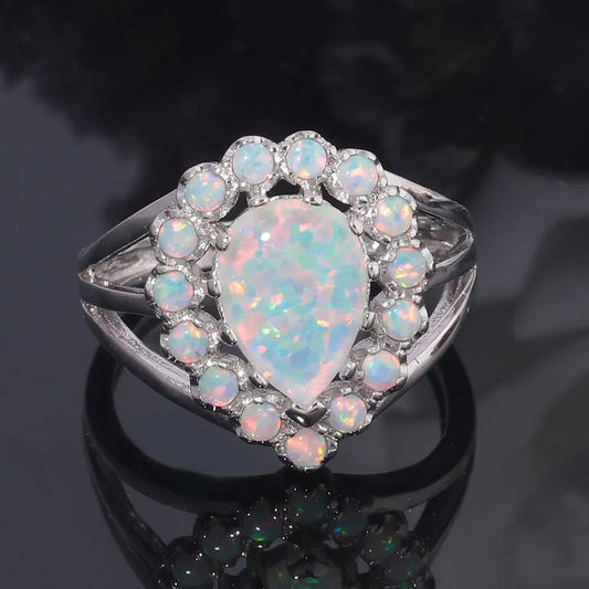 Vintage Royal Weißer Opal Versilberter Ring
