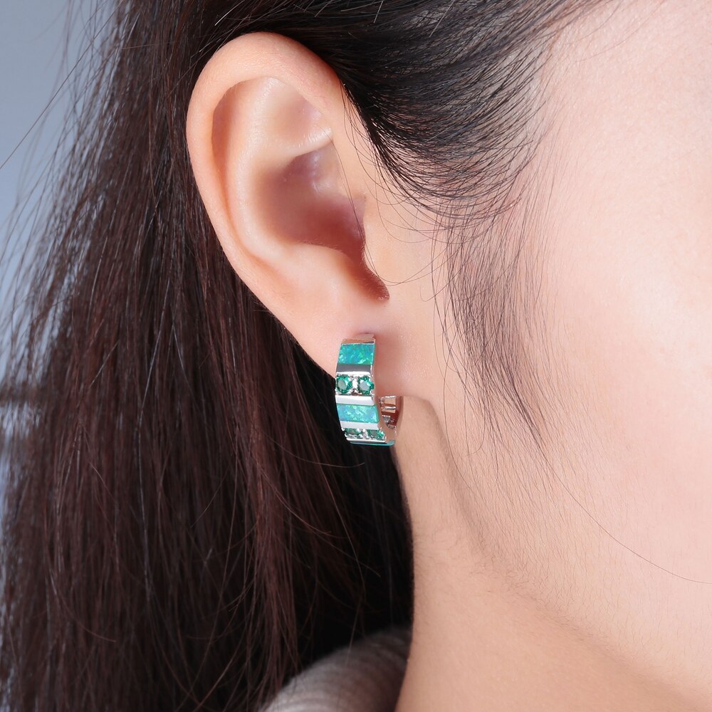 Spiritual Green Opal & Emerald Silver Earrings