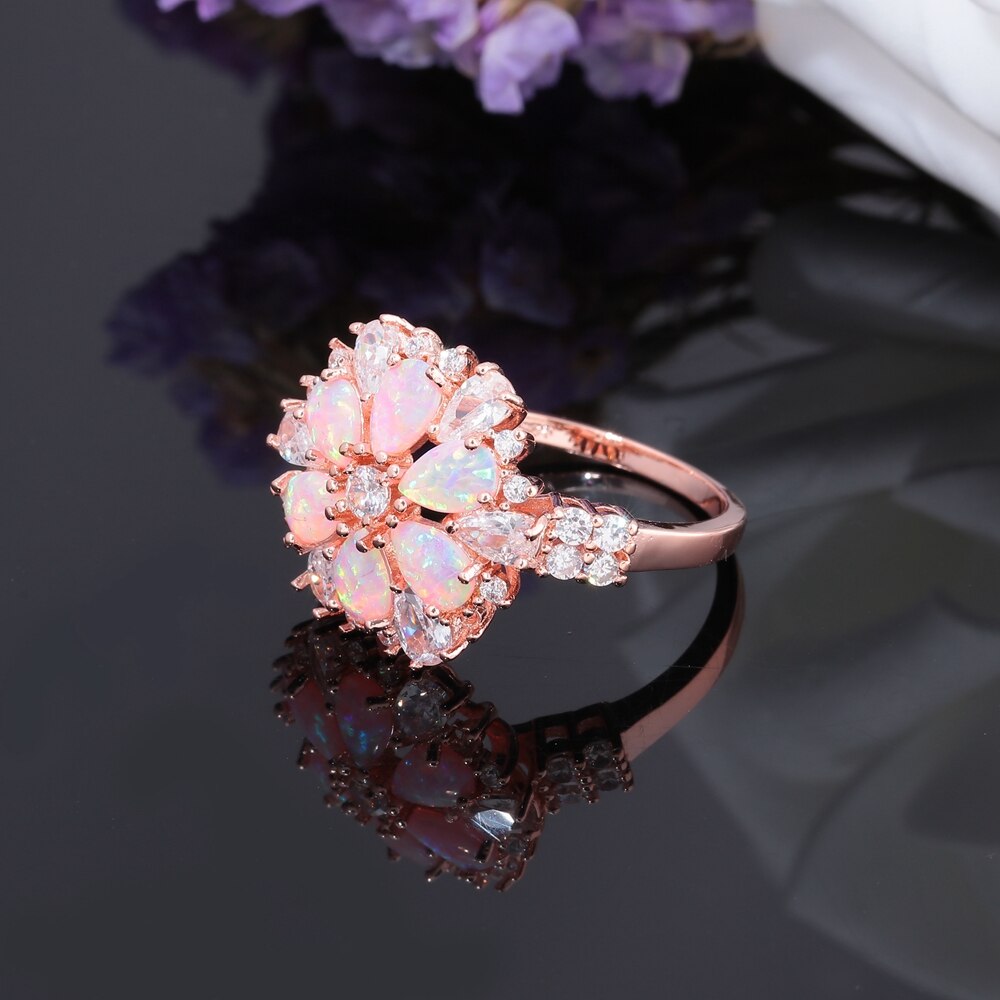 Flower Pink Fire Opal Rose Gold Ring