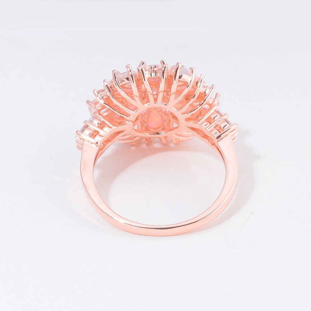 Flower Pink Fire Opal Rose Gold Ring