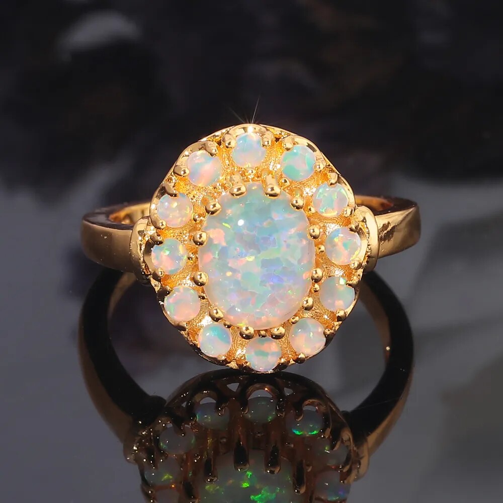 Flower Luxury White Fire Opal Ring