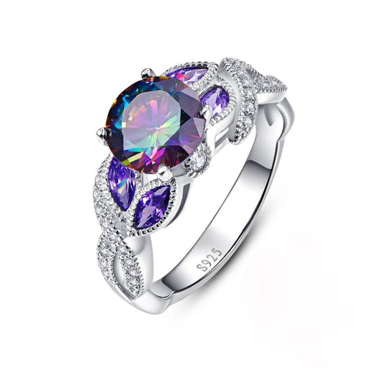 Shining Rainbow Topaz Silver Ring
