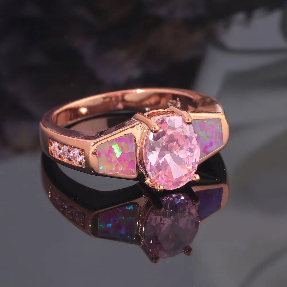 Vintage Ring aus Rosenquarz und rosa Feueropal 