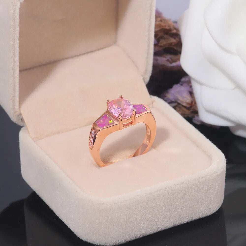 Vintage Ring aus Rosenquarz und rosa Feueropal 