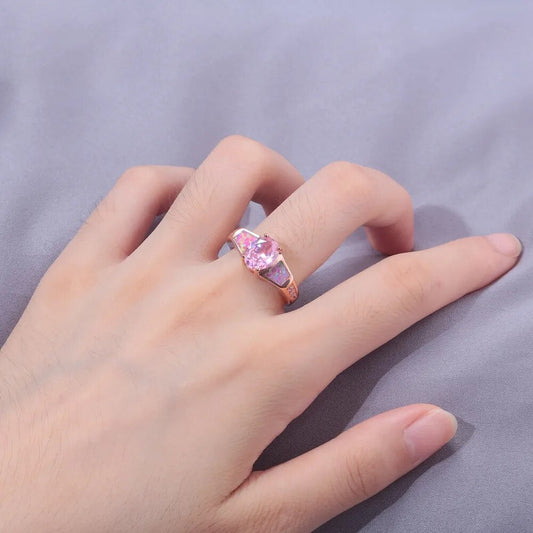 Vintage Ring aus Rosenquarz und rosa Feueropal 
