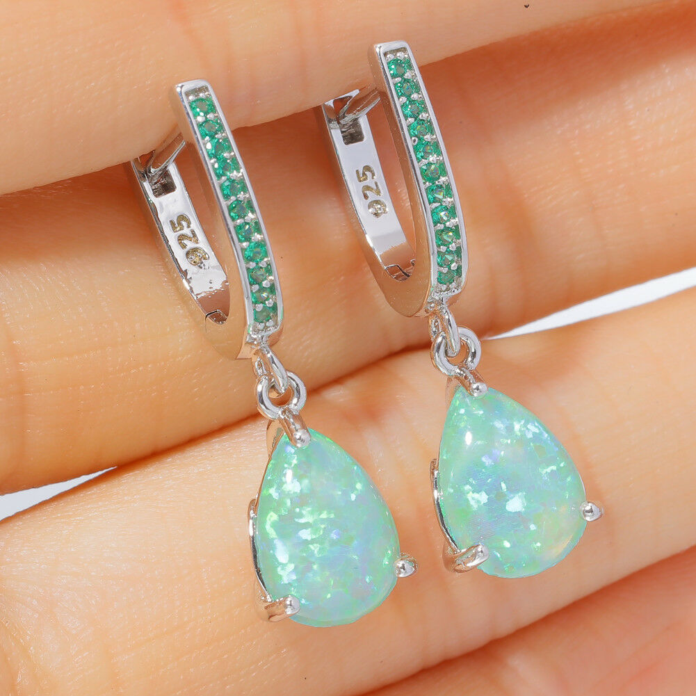 Green Opal Silver Earrings
