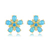 Ocean Blue Fire Opal Flower Stud Earrings