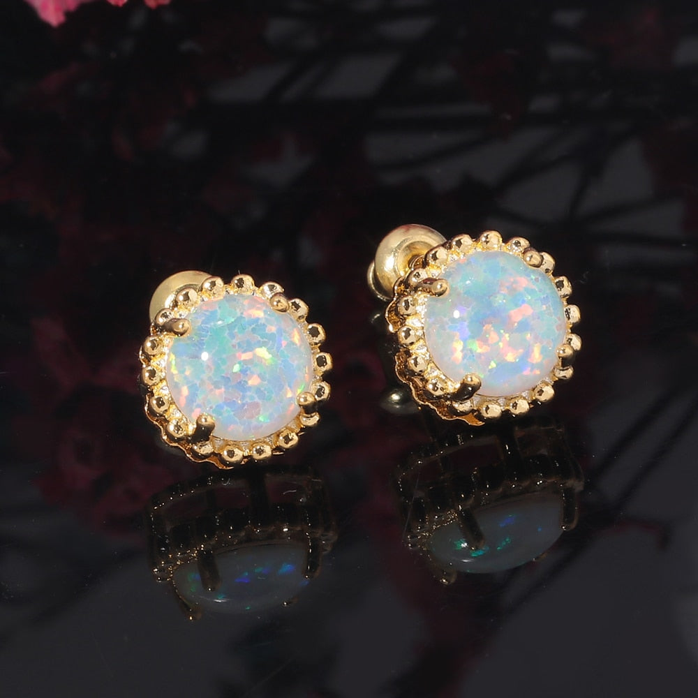 Shining White Opal Gold Plated Earrings