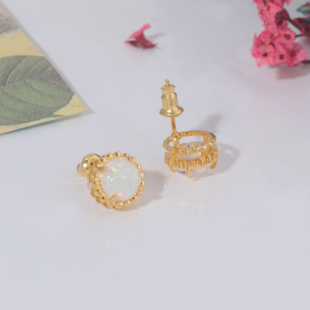 Shining White Opal Gold Plated Earrings