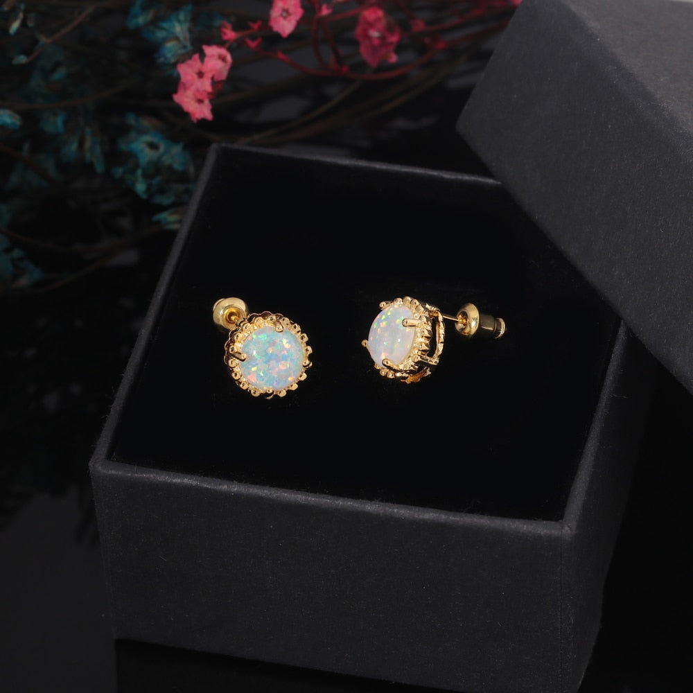 Shining White Opal Gold Plated Earrings