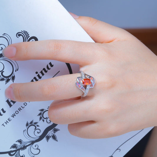 Spiritual Orange Fire Opal Silver Ring