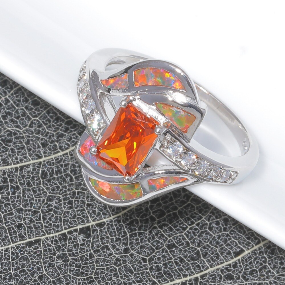 Spiritual Orange Fire Opal Silver Ring