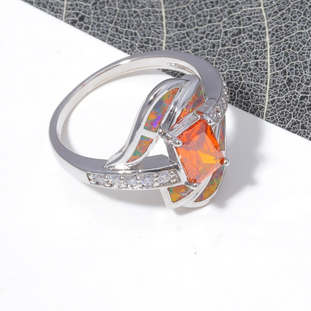 Spiritual Orange Fire Opal Silver Ring