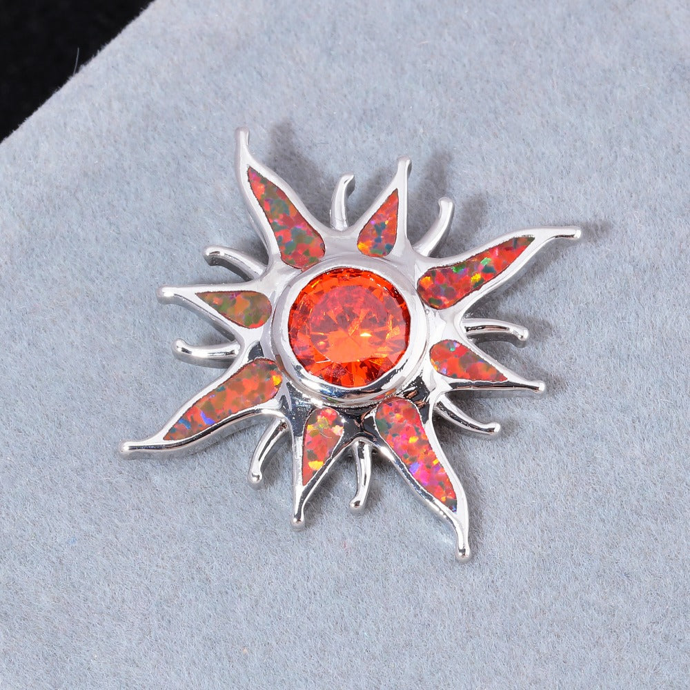 Sunstar Fire Opal Garnet Silver Necklace