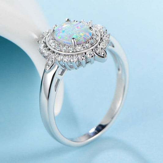 Luxury White Fire Opal Sterling Silver Ring
