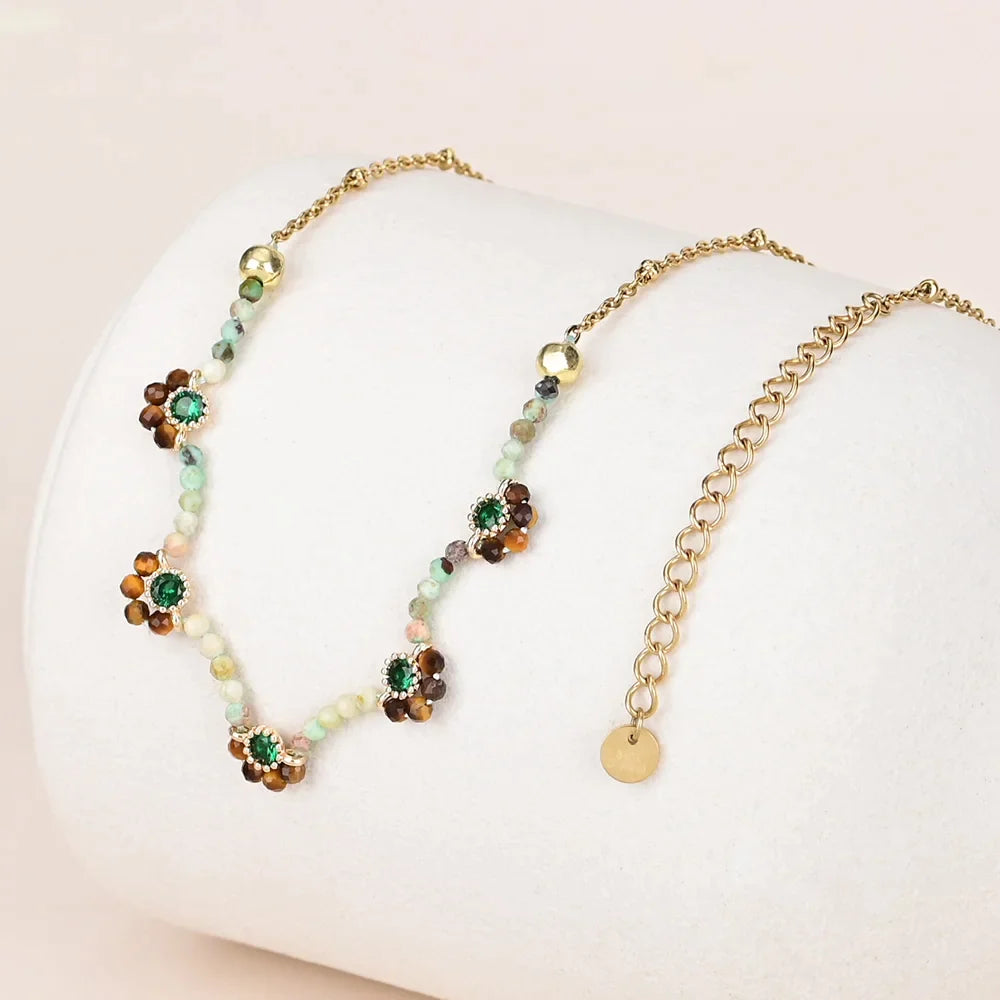 Creative Design Flower Tiger Eye Necklace
