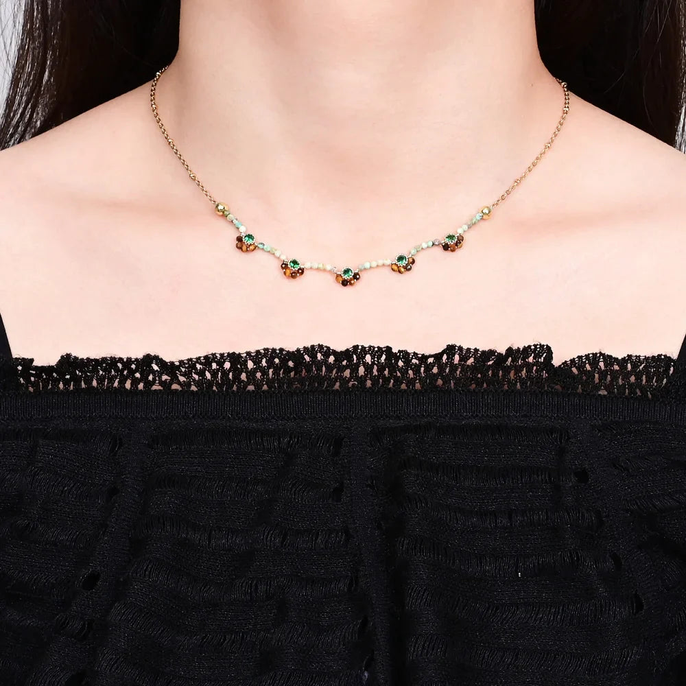 Creative Design Flower Tiger Eye Necklace