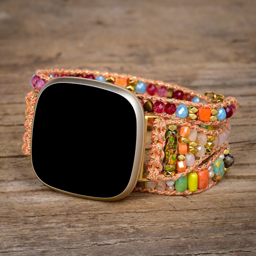 Boho-Fitbit-Uhrenarmband mit orangefarbenem Hämatitstein 