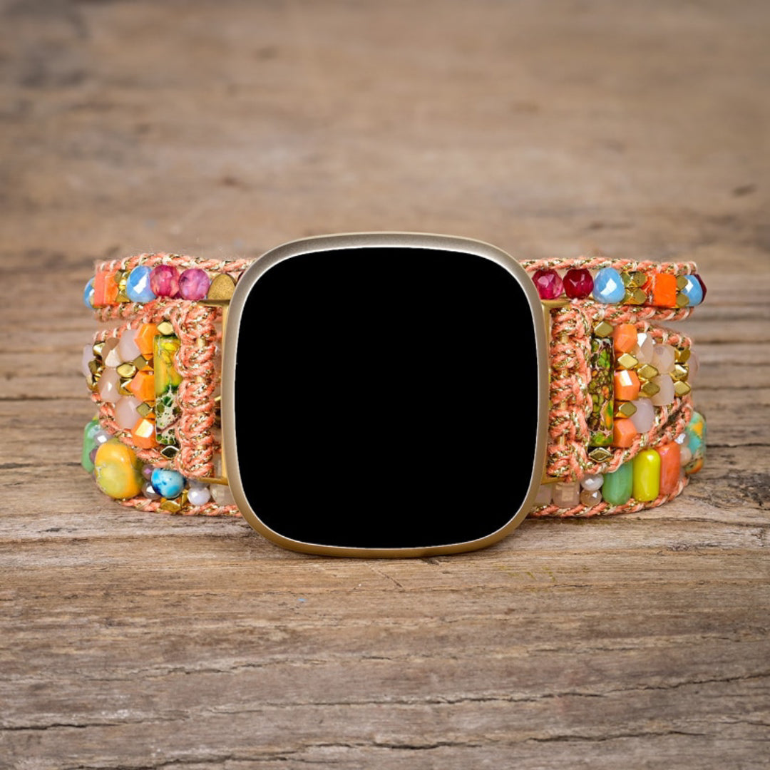 Boho-Fitbit-Uhrenarmband mit orangefarbenem Hämatitstein 