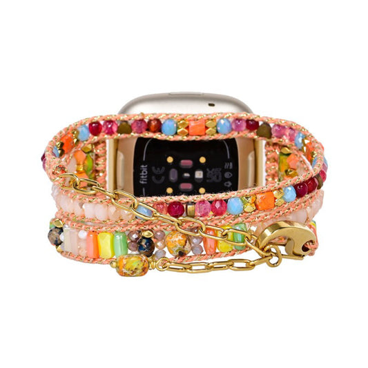 Boho-Fitbit-Uhrenarmband mit orangefarbenem Hämatitstein 